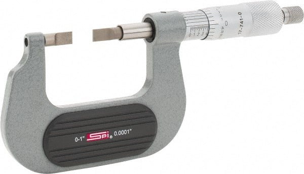 SPI - 0" to 1" Mechanical Painted Blade Micrometer - 0.0001" Accuracy, 0.03" Blade Thickness, Ratchet Stop Thimble - Exact Tooling