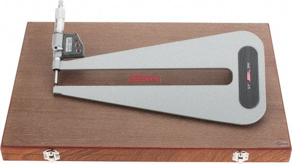 SPI - 0 to 1" Range, 0.00005" Resolution, Deep Throat IP65 Electronic Outside Micrometer - 0.0003" Accuracy, Ratchet Stop Thimble, Carbide Face, LR44 Battery, Includes NIST Traceable Certification of Inspection - Exact Tooling