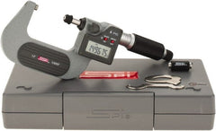 SPI - 1 to 2" Range, 0.00005" Resolution, Standard Throat IP65 Electronic Outside Micrometer - 0.0002" Accuracy, Ratchet Stop Thimble, Carbide Face, LR44 Battery, Includes NIST Traceable Certification of Inspection - Exact Tooling