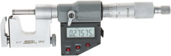 SPI - 0 to 1 Inch Range, Carbide Face, Chrome Plated Electronic Multi Anvil Micrometer - Ratchet Stop Thimble, 0.00005" Graduation, 0.0001" Accuracy - Exact Tooling
