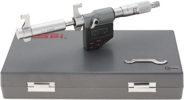 SPI - 3 to 4" Range, 0.00005" Resolution, Ratchet Stop Thimble, Electronic Inside & Tubular Micrometer - Exact Tooling