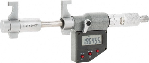 SPI - 2 to 3" Range, 0.00005" Resolution, Ratchet Stop Thimble, Electronic Inside & Tubular Micrometer - Exact Tooling