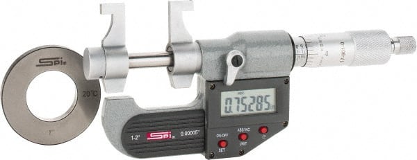 SPI - 1 to 2" Range, 0.00005" Resolution, Ratchet Stop Thimble, Electronic Inside & Tubular Micrometer - Exact Tooling