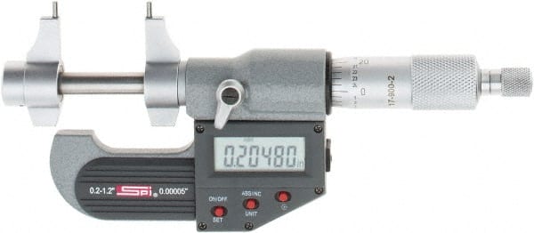 SPI - 0.2 to 1.2" Range, 0.00005" Resolution, Ratchet Stop Thimble, Electronic Inside & Tubular Micrometer - Exact Tooling