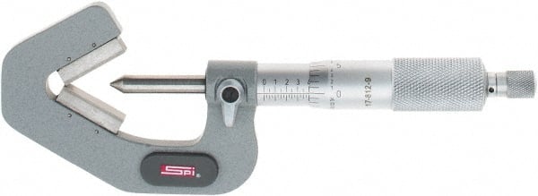 SPI - 0.09 to 1 Inch Measurement, 3 Flutes Measured, Ratchet Stop Thimble, Mechanical V Anvil Micrometer - 0.0001 Inch Accuracy, Carbide Face - Exact Tooling