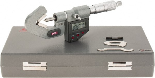 SPI - 0.04 to 0.6 Inch Measurement, 3 Flutes Measured, Ratchet Stop Thimble, Electronic V Anvil Micrometer - 0.0001 Inch Accuracy, Carbide Face - Exact Tooling