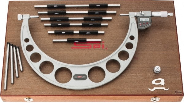 SPI - Electronic, 6 to 12 Range, Carbide Face Interchangeable Anvil Micrometer - 0.0003" Accuracy, 0.00005" Graduation - Exact Tooling