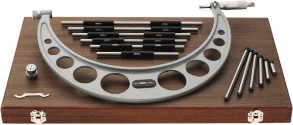 SPI - Mechanical, 6 to 12 Range, Carbide Face Interchangeable Anvil Micrometer - 0.0003" Accuracy, 0.0001" Graduation - Exact Tooling