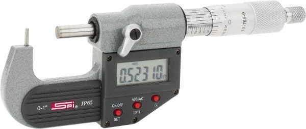 SPI - 0 to 1 Inch Range, 0.00005 Inch Graduation, A Anvil, Ratchet Stop Thimble, Electronic Tube Micrometer - 0.0001 Inch Accuracy, Carbide Face - Exact Tooling