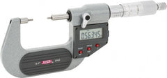 SPI - 0 to 1 Inch, 1.26 Inch Throat Depth, Electronic Spline Micrometer - 0.0001 Inch Accuracy, 0.00005 Inch Graduation, 0.25 Inch Spindle Diameter, 2mm Head Diameter, Ratchet Stop Thimble, Data Output - Exact Tooling
