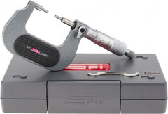 SPI - 0 to 1 Inch, 1.26 Inch Throat Depth, Mechanical Spline Micrometer - 0.0001 Inch Accuracy, 0.0001 Inch Graduation, 0.25 Inch Spindle Diameter, 3mm Head Diameter, Ratchet Stop Thimble - Exact Tooling