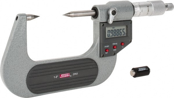 SPI - 1 to 2 Inch, Ratchet Stop, Electronic Point Micrometer - Accurate up to 0.0002 Inch, 30° Point Angle - Exact Tooling
