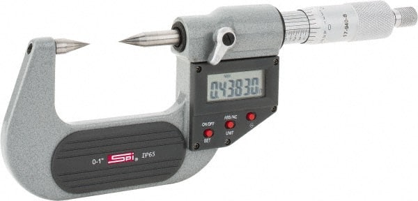 SPI - 1 Inch, Ratchet Stop, Electronic Point Micrometer - Accurate up to 0.0001 Inch, 30° Point Angle - Exact Tooling