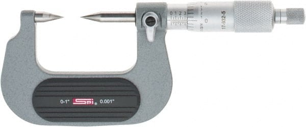 SPI - 1 Inch, Ratchet Stop, Mechanical Point Micrometer - Accurate up to 0.0001 Inch, 30° Point Angle - Exact Tooling