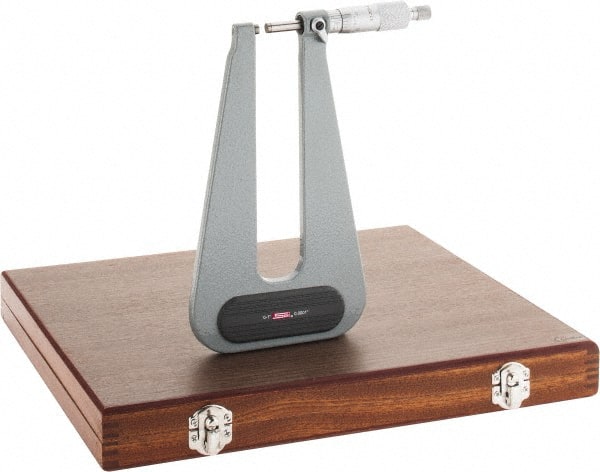 SPI - 0 to 1" Range, 0.0001" Graduation, Mechanical Outside Micrometer - Ratchet Stop Thimble, 6" Throat Depth, Accurate to 0.0003" - Exact Tooling