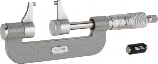 SPI - 1 to 2" Range, 0.001" Graduation, Mechanical Outside Micrometer - Ratchet Stop Thimble, Accurate to 0.00025" - Exact Tooling