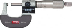 SPI - 0 to 25mm Range, 0.01mm Graduation, Mechanical Outside Micrometer - Ratchet Stop Thimble, 24mm Throat Depth, Accurate to 0.004mm, Digital Counter - Exact Tooling