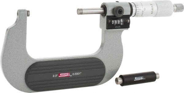 SPI - 2 to 3" Range, 0.0001" Graduation, Mechanical Outside Micrometer - Ratchet Stop Thimble, 1.78" Throat Depth, Accurate to 0.0002", Digital Counter - Exact Tooling