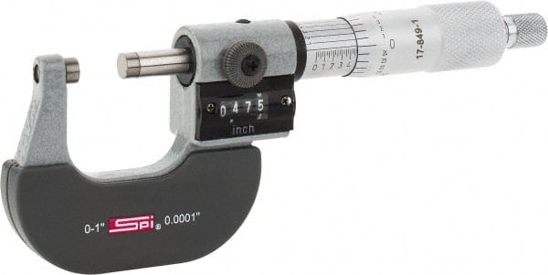 SPI - 0 to 1" Range, 0.0001" Graduation, Mechanical Outside Micrometer - Ratchet Stop Thimble, 0.95" Throat Depth, Accurate to 0.0001", Digital Counter - Exact Tooling
