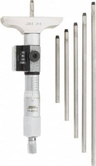 SPI - 0 to 6" Range, 6 Rod, Mechanical Depth Micrometer - Ratchet Stop Thimble, 2-1/2" Base Length, 0.001" Graduation, 4.5mm Rod Diam - Exact Tooling
