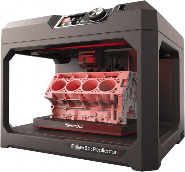 MakerBot - Replicator+ 3D Printer - 6-1/2 x 11-9/16 x 7-9/16", 100 Microns Resolution, PLA, Tough PLA - Exact Tooling