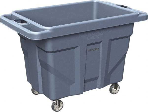 Made in USA - 1,000 Lb Load Capacity, 18.67 Cu Ft, 15 Bushels, 0.67 Cu Yd, Polyethylene Delivery Cart - 53" Wide x 31" Long x 38" High, Blue - Exact Tooling