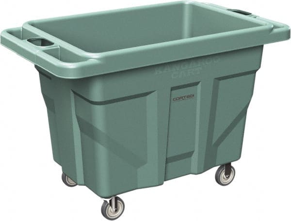 Made in USA - 1,000 Lb Load Capacity, 18.67 Cu Ft, 15 Bushels, 0.67 Cu Yd, Polyethylene Delivery Cart - 53" Wide x 31" Long x 38" High, Green - Exact Tooling