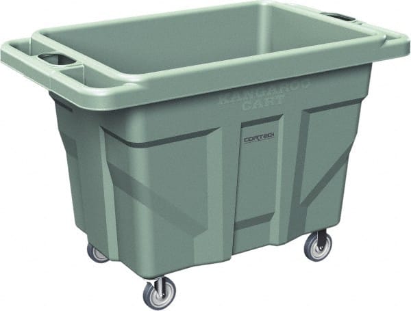 Made in USA - 1,000 Lb Load Capacity, 18.67 Cu Ft, 15 Bushels, 0.67 Cu Yd, Polyethylene Delivery Cart - 53" Wide x 31" Long x 38" High, Green - Exact Tooling