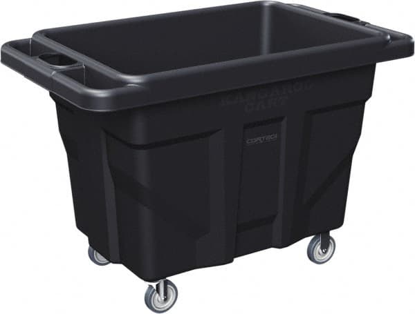 Made in USA - 1,000 Lb Load Capacity, 18.67 Cu Ft, 15 Bushels, 0.67 Cu Yd, Polyethylene Delivery Cart - 53" Wide x 31" Long x 38" High, Black - Exact Tooling