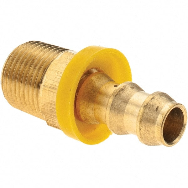 Value Collection - 3/8" ID 3/8 NPTF Barbed Push On Male Connector - Brass - Exact Tooling
