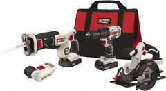Porter-Cable - 20 Volt Cordless Tool Combination Kit - Includes 1/2" Drill/Driver, 5-1/2" Circular Saw, Compact Reciprocating Saw & Work Light, Lithium-Ion Battery Included - Exact Tooling