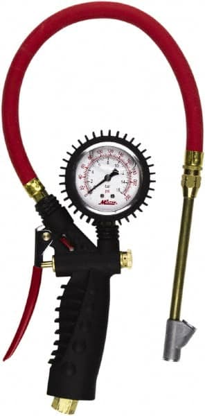 Milton - 0 to 230 psi Dial Straight Foot Dual Head Tire Pressure Gauge - 15' Hose Length - Exact Tooling