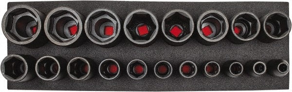 Proto - 19 Piece 1/2" Drive Black Finish Deep Well Socket Set - 6 Points, 3/8" to 1-1/2" Range, Inch Measurement Standard - Exact Tooling