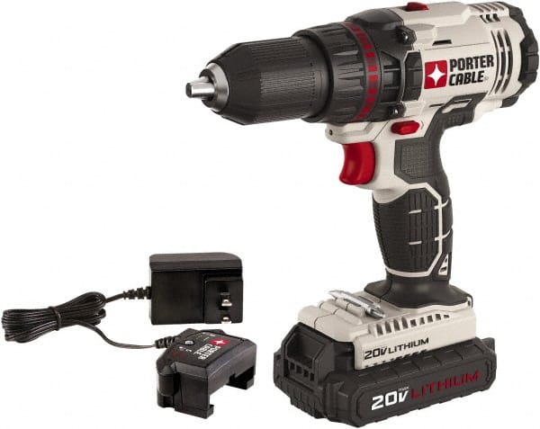 Porter-Cable - 20 Volt 1/2" Chuck Mid-Handle Cordless Drill - 0-350 & 0-1500 RPM, Keyless Chuck, Reversible, 1 Lithium-Ion Battery Included - Exact Tooling