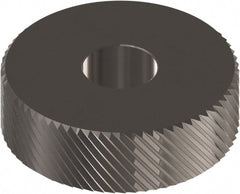 Made in USA - 5/8" Diam, 90° Tooth Angle, 20 TPI, Beveled Face, Form Type Cobalt Left-Hand Diagonal Knurl Wheel - 1/4" Face Width, 1/4" Hole, Circular Pitch, 30° Helix, Ferritic Nitrocarburizing Finish, Series GK - Exact Tooling