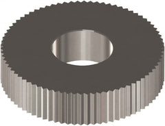 Made in USA - 0.571" Diam, 90° Tooth Angle, Standard (Shape), Cut Type Cobalt Straight Knurl Wheel - 0.118" Face Width, 0.197" Hole, Circular Pitch, 0° Helix, Bright Finish, Series CB - Exact Tooling