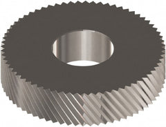 Made in USA - 0.846" Diam, 90° Tooth Angle, Standard (Shape), Cut Type Cobalt Left-Hand Diagonal Knurl Wheel - 0.197" Face Width, 0.315" Hole, Circular Pitch, 30° Helix, Bright Finish, Series CC - Exact Tooling