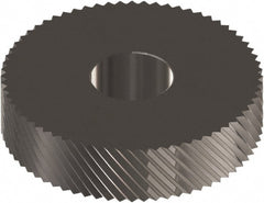 Made in USA - 1" Diam, 90° Tooth Angle, 12 TPI, Standard (Shape), Form Type Cobalt Left-Hand Diagonal Knurl Wheel - 0.236" Face Width, 5/16" Hole, Circular Pitch, 30° Helix, Ferritic Nitrocarburizing Finish, Series OS - Exact Tooling