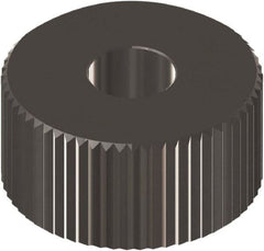 Made in USA - 1" Diam, 90° Tooth Angle, 20 TPI, Beveled Face, Form Type Cobalt Straight Knurl Wheel - 5/16" Face Width, 5/16" Hole, Circular Pitch, 0° Helix, Ferritic Nitrocarburizing Finish, Series OT - Exact Tooling