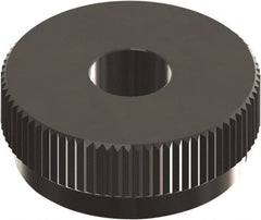 Made in USA - 1" Diam, 90° Tooth Angle, 25 TPI, Beveled Face, Form Type Cobalt Straight Knurl Wheel - 3/8" Face Width, 5/16" Hole, Circular Pitch, 0° Helix, Ferritic Nitrocarburizing Finish, Series OU - Exact Tooling