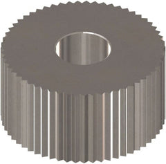 Made in USA - 1" Diam, 90° Tooth Angle, 16 TPI, Standard (Shape), Form Type High Speed Steel Straight Knurl Wheel - 3/8" Face Width, 5/16" Hole, Circular Pitch, 0° Helix, Bright Finish, Series OU - Exact Tooling