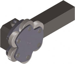 Made in USA - Neutral Cut, Straight & Diamond, 3/4" Wide x 3/4" High x 3" Long Square Shank, Revolving-Head Bump Knurlers - 6 Knurls Required (Included), 1" Diam x 5/16" Wide Face, 5/16" Hole Diam, Series OT - Exact Tooling