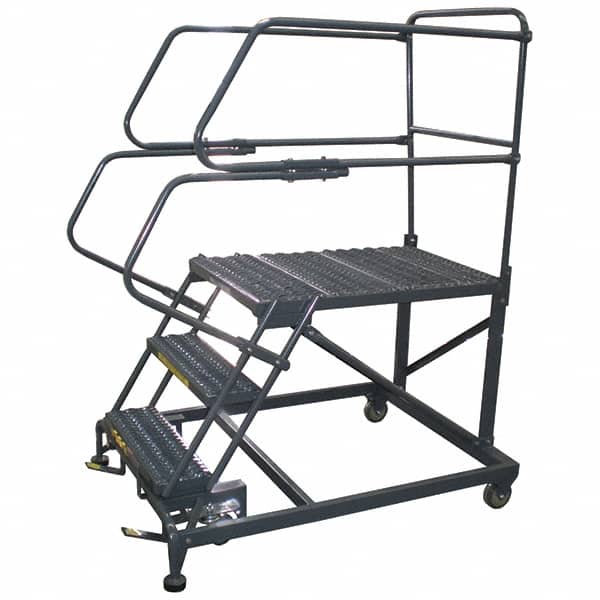 Ballymore - 66" 3 Step Single Entry Work Platform - Rolling Work Platform, 800 Lb Capacity, 30" Platform Height, 38" Base Width x 77" Base Depth, Grip Strut - Exact Tooling