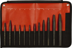 Mayhew - 12 Piece, 3/32 to 3/8", Center & Prick Punch Set - Hex Shank, Steel, Comes in Kit Bag - Exact Tooling