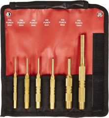 Mayhew - 6 Piece, 3 to 10mm, Pin Punch Set - Round Shank, Brass, Comes in Kit Bag - Exact Tooling