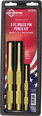 Mayhew - 3 Piece, 1/4 to 1/2", Pin Punch Set - Round Shank, Brass, Comes in Plastic Tray - Exact Tooling