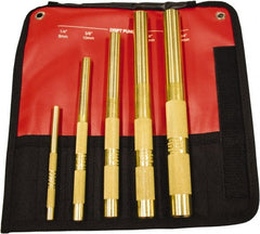 Mayhew - 5 Piece, 1/4 to 3/4", Drift Punch Set - Round Shank, Brass, Comes in Kit Bag - Exact Tooling