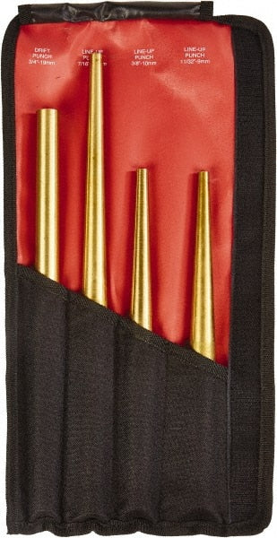 Mayhew - 4 Piece, 3/4 to 7/16", X-Long Punch - Round Shank, Brass, Comes in Kit Bag - Exact Tooling