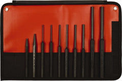 Mayhew - 10 Piece, 1/8 to 3/8", Assorted Brass Punch Kit - Hex Shank, Steel, Comes in Kit Bag - Exact Tooling