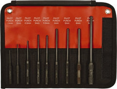 Mayhew - 9 Piece, 1.5 to 8mm, Pin & Pilot Punch Set - Hex Shank, Steel, Comes in Kit Bag - Exact Tooling